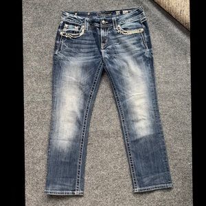 Miss Me Jeans 28 Easy Cropped Mid Rise Denim Blue Jean